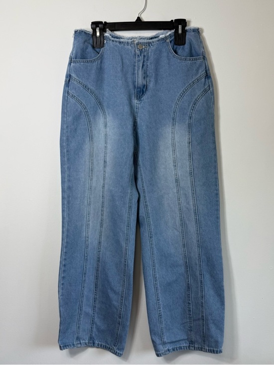 SHEIN Denim - Retro Y2K High Waisted Panelled Wide Leg Jeans Seam Detail Light Wash XL 12